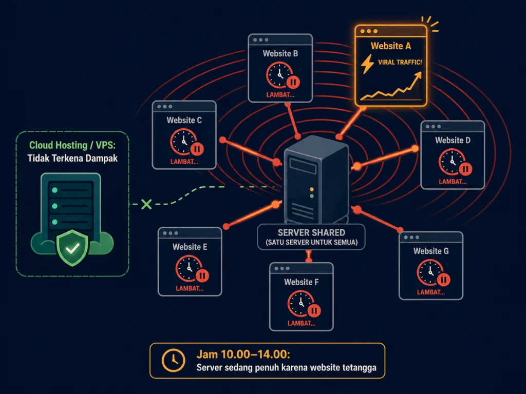 bad neighbor effect shared hosting website lambat jam tertentu server kelebihan beban