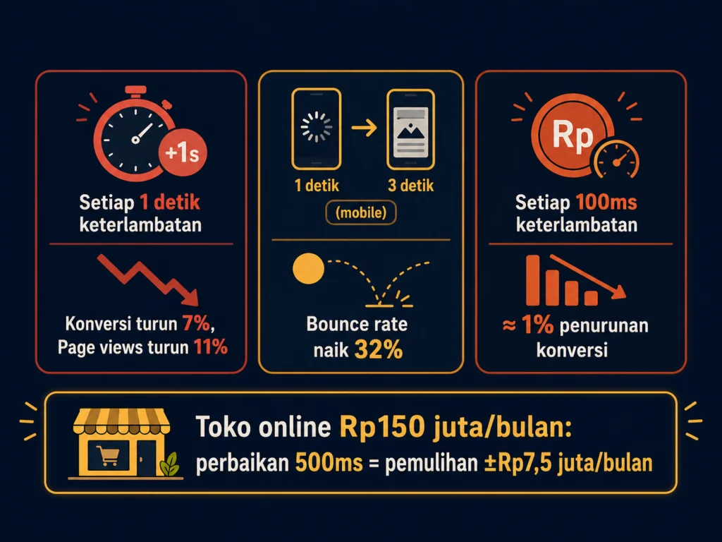 dampak loading time lambat konversi bounce rate pendapatan toko online Indonesia