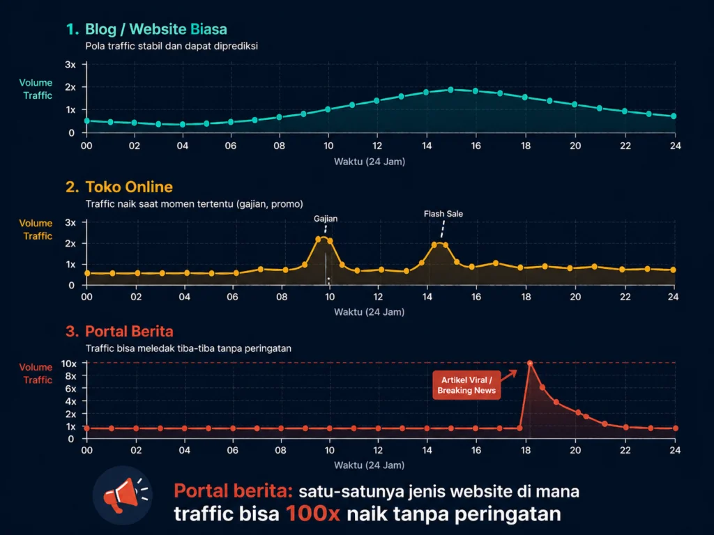 pola traffic portal berita tidak terduga lonjakan viral vs toko online blog perbandingan