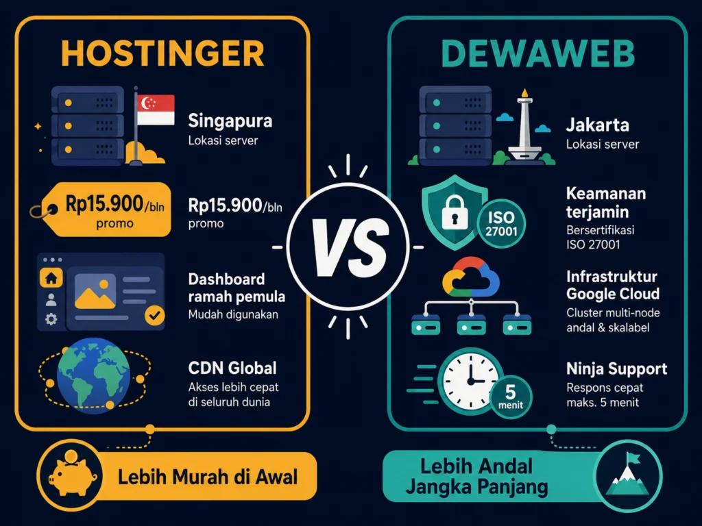 Hostinger vs Dewaweb Indonesia 2026 perbandingan hosting harga fitur performa