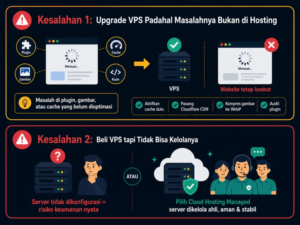 2 kesalahan upgrade VPS terlalu cepat masalah bukan di hosting tidak siap kelola Linux