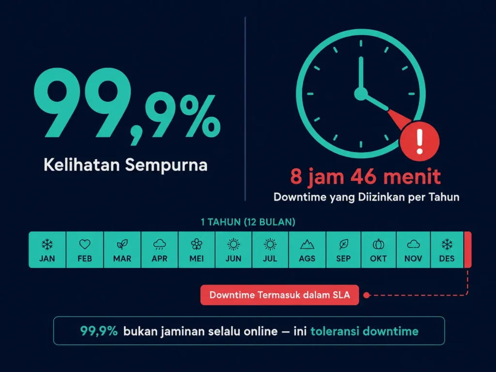 uptime hosting 99,9 persen artinya apa downtime jam per tahun SLA penjelasan